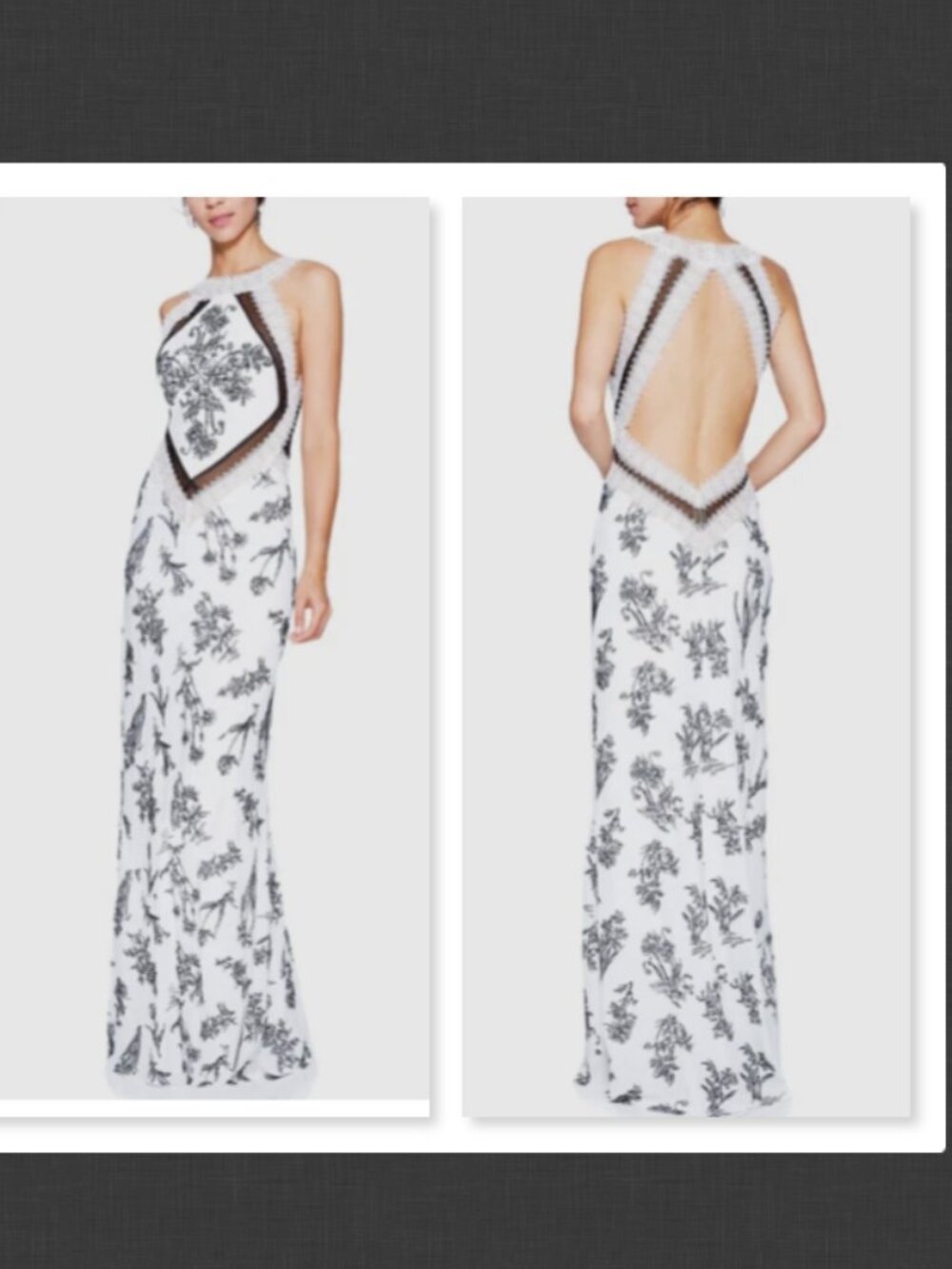NEW $598 Tadashi Shoji Clotide Halter Tulle Lace Gown White/Black Size 10